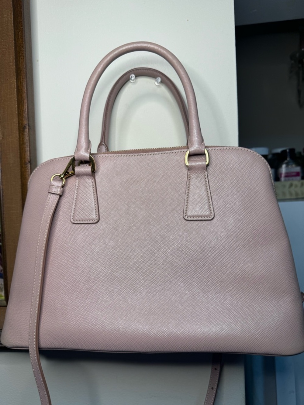 Prada Double-Handle Saffiano Satchel in Blush Pink - Picture 4 of 16